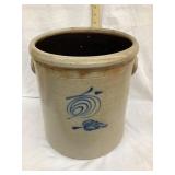 Salt Glazed 5 Gal. Crock w/ Cobalt Leaf Design,