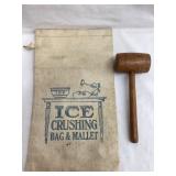 Vintage Ice Crushing Bag, 14"T, 7 3/4"L w/ Wood