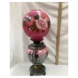 Vintage Kerosene Lamp w/ Hand Painted Shade,