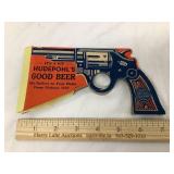 Hudepohl's Good Beer Adv. Cardboard 'Pistol', 7'L