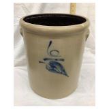 Red Wing Salt Glazed 6 Gal. Crock w/ Cobalt Leaf,