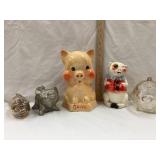 (5) Vintage Piggy Banks, Some Chipping & Paint