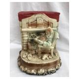 Vintage Chalkware Old Man by Fireplace, Top