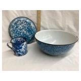 (3) Blue & White Swirl/Speckled Graniteware