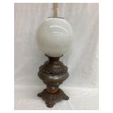 Vintage Metal Kerosene Lamp w/ White Glass Globe