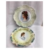 (3) Victorian Lady Hand Painted Plates, 9" &