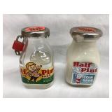 (2) Half Pint Glass Coin Banks, (1) w/ Key, 4
