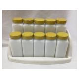 (10) Vintage Milk Glass Spice Jar Set w/ Plastic