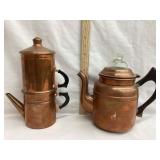 (2) Vintage Copper Coffee Pots, 8"T & 9 1/2"T