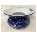 Blue & White Swirl Enamel Spittoon, 4'T