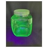 Green Depression Uranium Glass Ornate Kitchen Jar