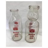 (2) Meadow Gold Glass Milk Bottles, 9' & 9 1/2'T