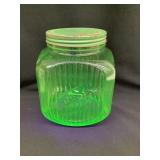 Green Depression Uranium Glass Coffee Jar, 8'T, 6