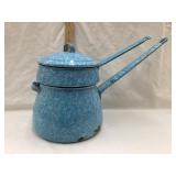 Blue & White Graniteware Double Boiler w/ Lid,
