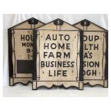 (3) Wood Insurance Adv. Signs, 24"T, 17"L, 3/4"D