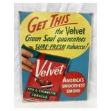 Velvet Tobacco Cardboard Adv. Sign/Display, 16"T,