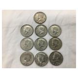 (10) 40% Silver Kennedy Half Dollars, 1965-68
