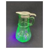 Green Depression Urainium Glass Syrup Pitcher, Glo