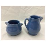 Rosemeade Pottery Blue Cream & Sugar, 2 1/2 & 3