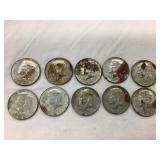 (10) 40% Silver Kennedy Half Dollars, Varying