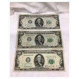 (3) 1950 $100 Bills, Varying Conditions