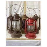 (5) Vintage Barn Lanterns (2) Cracked Globe, Some