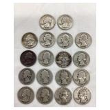 (18) Silver Washington Quarters, Various Years &