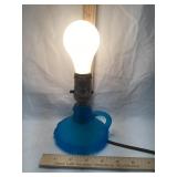 Satin Blue Glass Dresser Lamp, NO SHADE, Working,