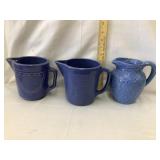 (3) Blue Stoneware Pitchers incl. Monmouth
