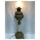 Ornate Electrified Oil Lamp, Working, 23 1/2"T