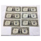 (7) $1 Silver Certificates, 1957, Blue Seals,