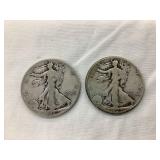 (2) 1927 S Walking Liberty Silver Half Dollars