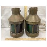 Vintage Brass Nautical Lanterns W/ Colored