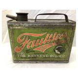 Vintage Faultless Auto Oil Can, Hawkeye Oil Co.,