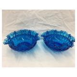 (2) Fenton Thumbprint Ruffle Edge Bowls, 3 1/4"T