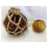 (2) Amber Fish Floats, 4 1/2" & 3"Diameter