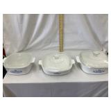 (3) Corning "Blue Flower" Covered Dishes, (3)