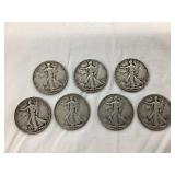 (7) Walking Liberty Silver Half Dollars,