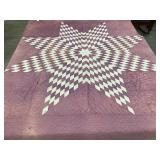 Vintage Hand Stitched Satin Star Quilt, Stains,