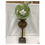 Vintage Metal Parlor Lamp W/ Hand Painted Globe
