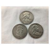 (3) Franklin Silver Half Dollars