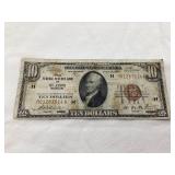 1929 St. Louis Missouri $10 Bank Note, Brown