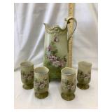 Hand Painted Nippon Pitcher/Ewer & (4) Goblets