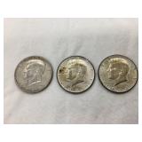 (3) 1964 Silver Kennedy Half Dollars