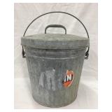 Galvanized Bucket w/ Lid & Partial Paper Label,