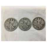 (3) 1916 Silver Walking Liberty Half Dollars
