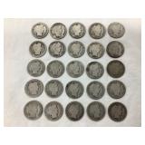(25) Silver Barber Dimes, Various Years &