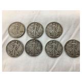 (7) Silver Walking Liberty Half Dollars,