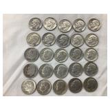 (25) Silver Roosevelt Dimes, Various Years &