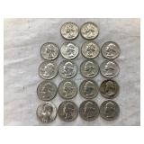 (18) 1964 Silver Washington Quarters